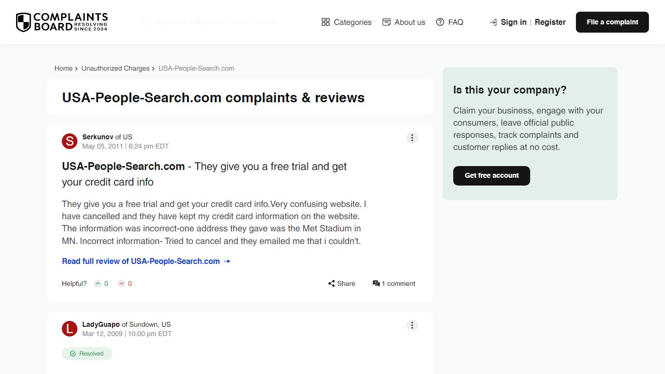 USA-People-Search.com Negative Reviews - Complaints Board.